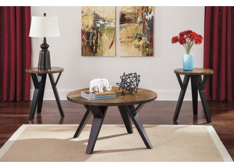 Retro Coffee Table Set | Wooden Round Table Top - Burnley 